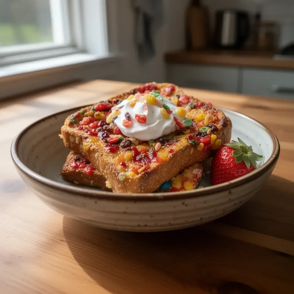 Krispig fransk toast med frukt och sirap