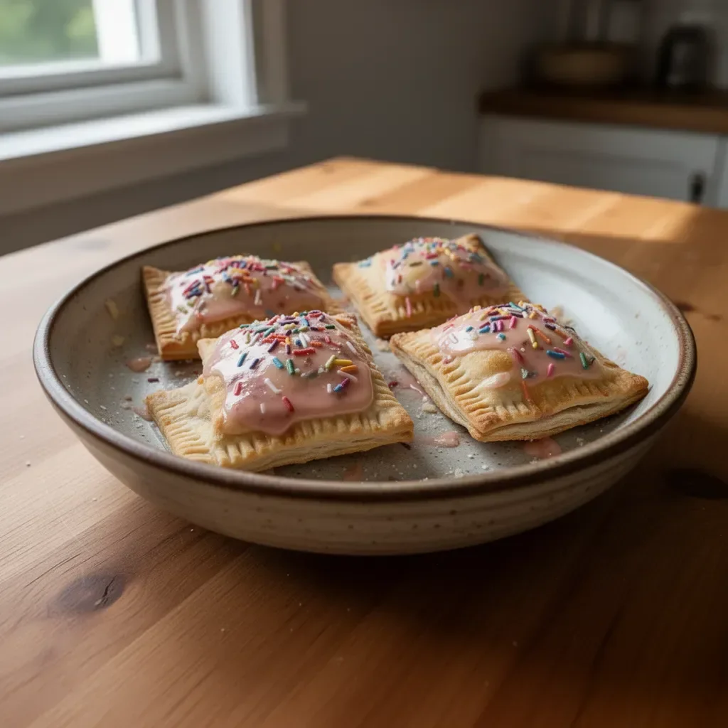 Hemlagade Pop Tarts med pajdeg på en bakplåt.