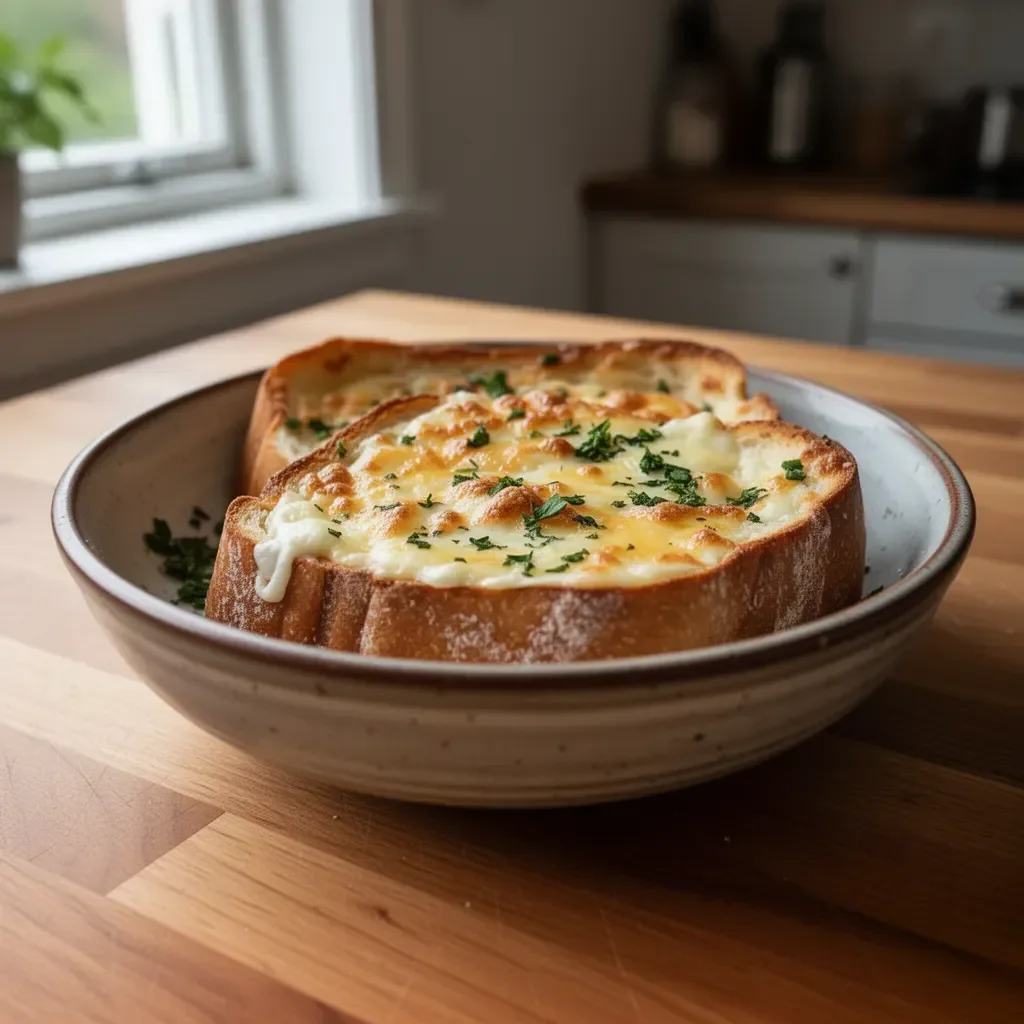 Ostigt Texasbröd med smält ost och färska ingredienser