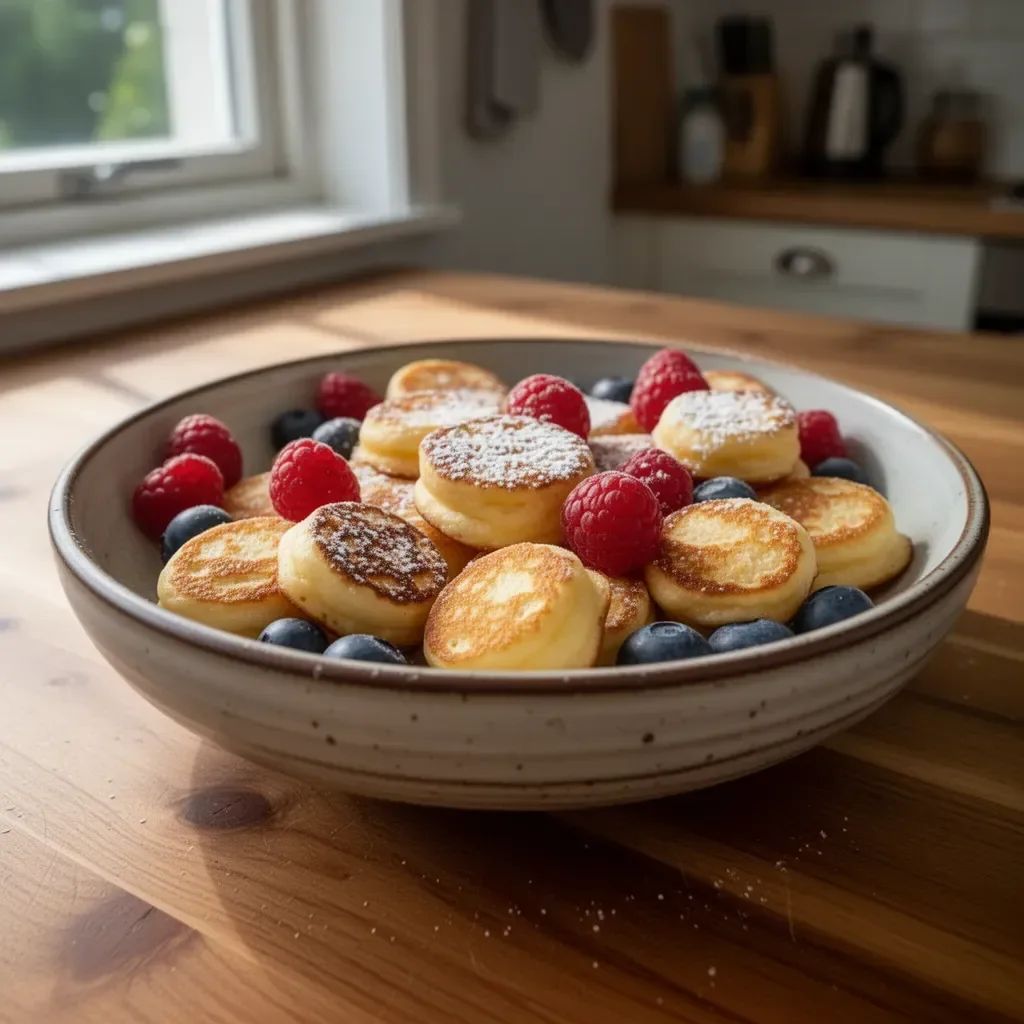 Hemlagade pannkaksmuffins med bär och grädde