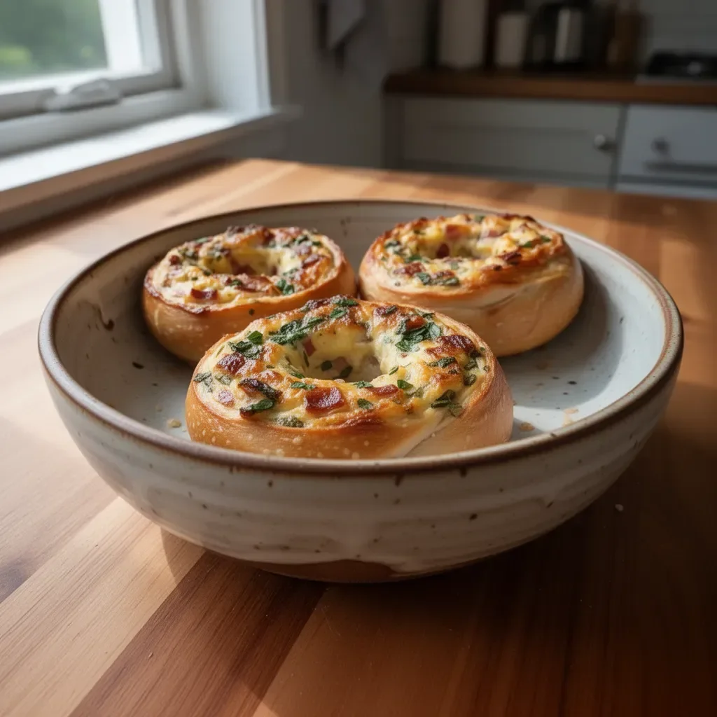 Quichefyllda bagels med färska ingredienser
