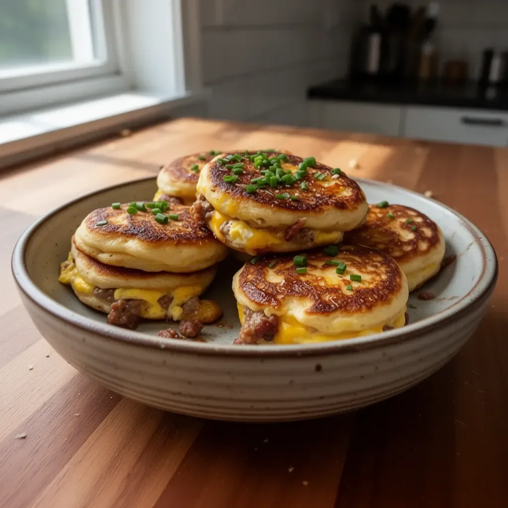 Läckra frukost McGriddle-bitar på en tallrik