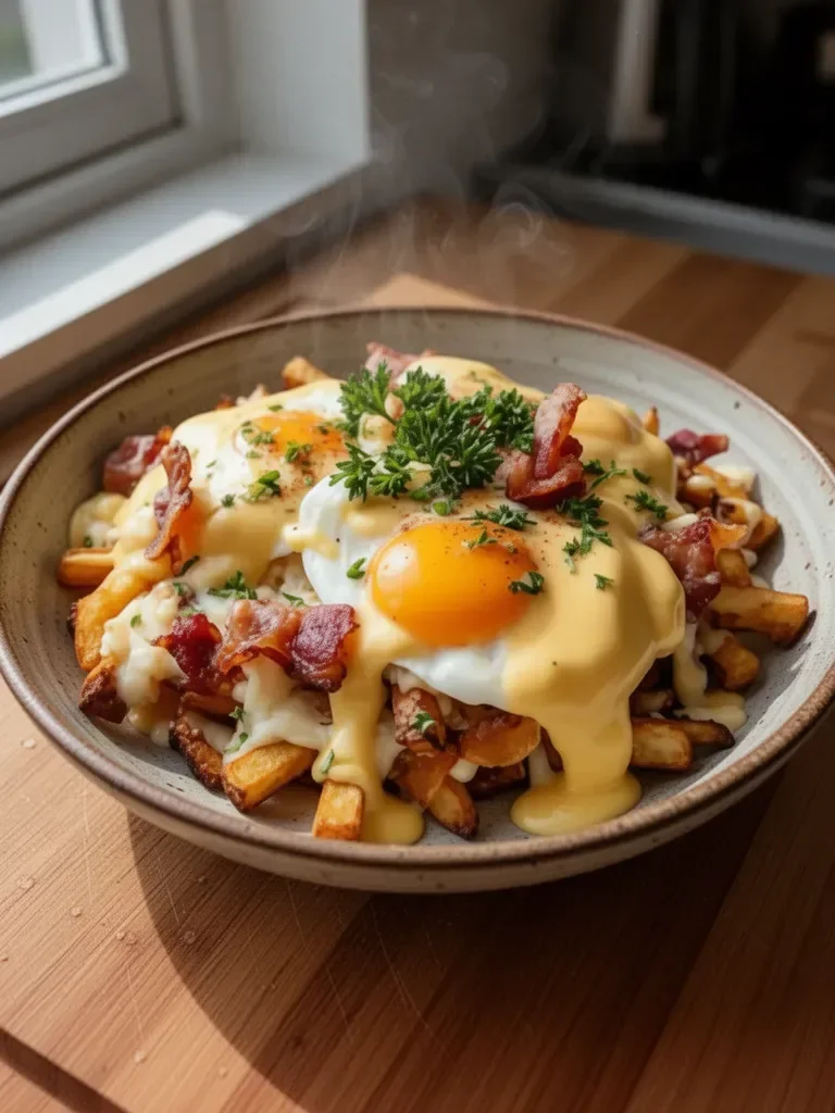 Ultimate Breakfast Poutine med krämig hollandaise-sås